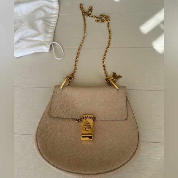 Chloe Handbags - Chloe Beige Crossbody Bag with Gold Chain